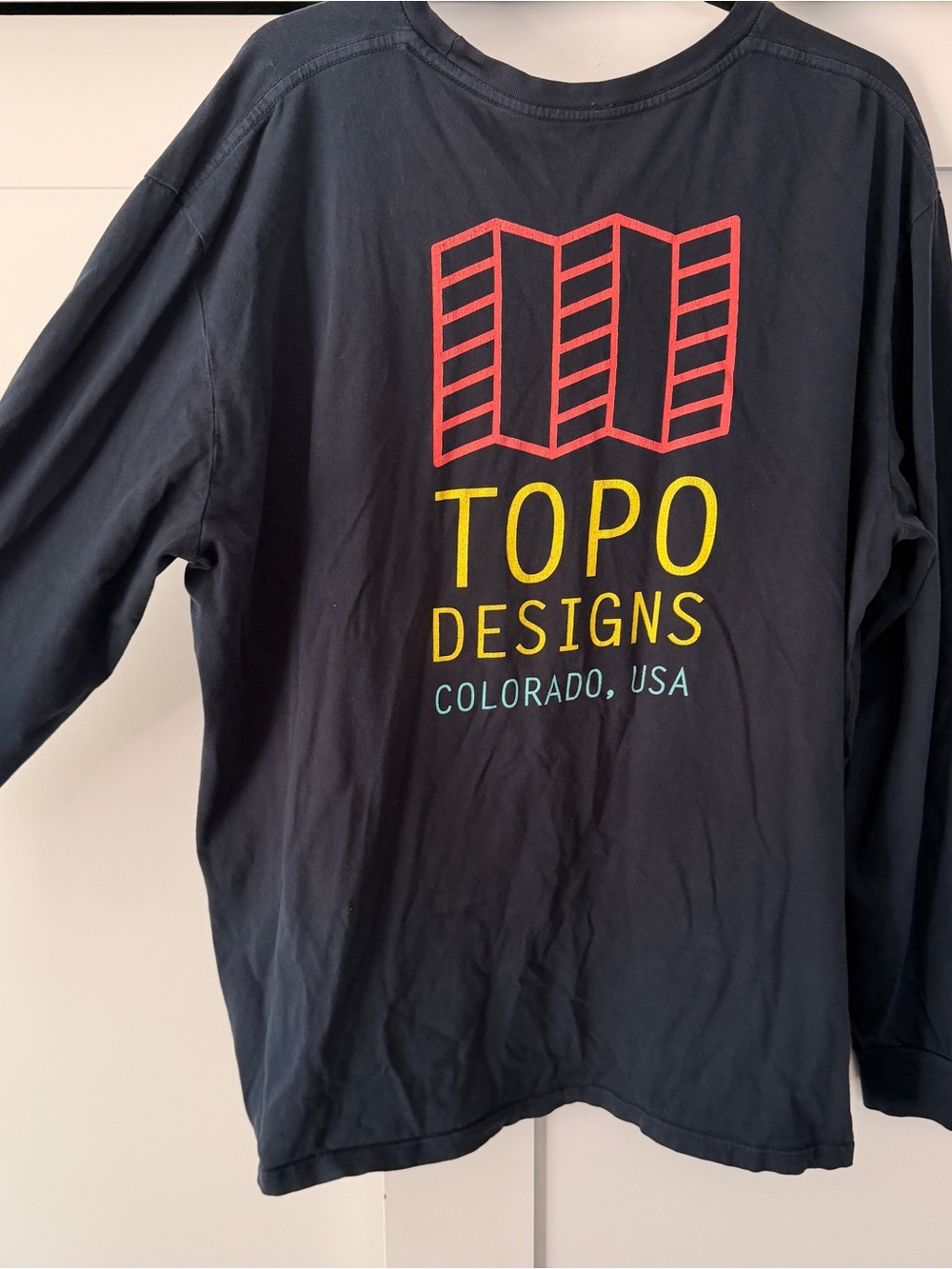 Topo Designs Kids Long-Sleeve Tee in Black with Red, Yellow & Teal Logo
